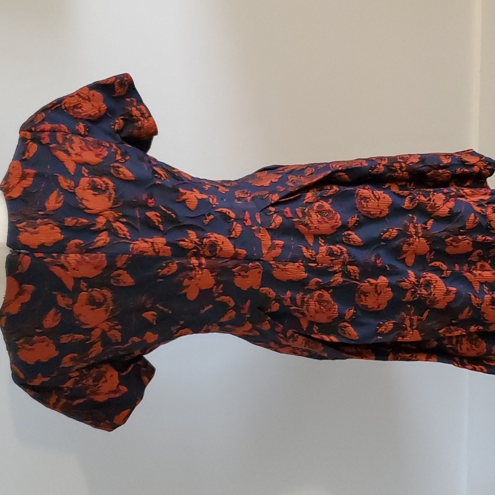 Vince Camuto floral Jacquard fit & flare dress navy/red size 12 Pockets NWOT - Picture 5 of 7